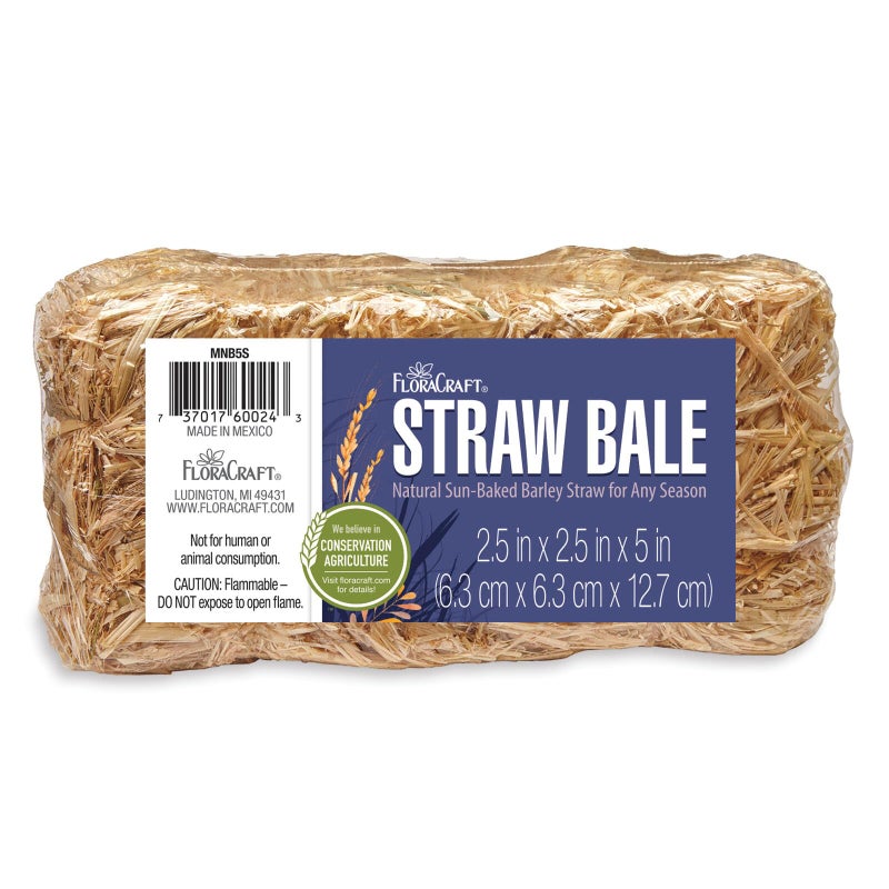 FloraCraft Decorative Straw Bale 2.5 Inch x 2.5 Inch x 5 Inch Natural - Image 1